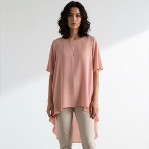 COS millennial salmon pink high low asymmetric short sleeve top - Medium
